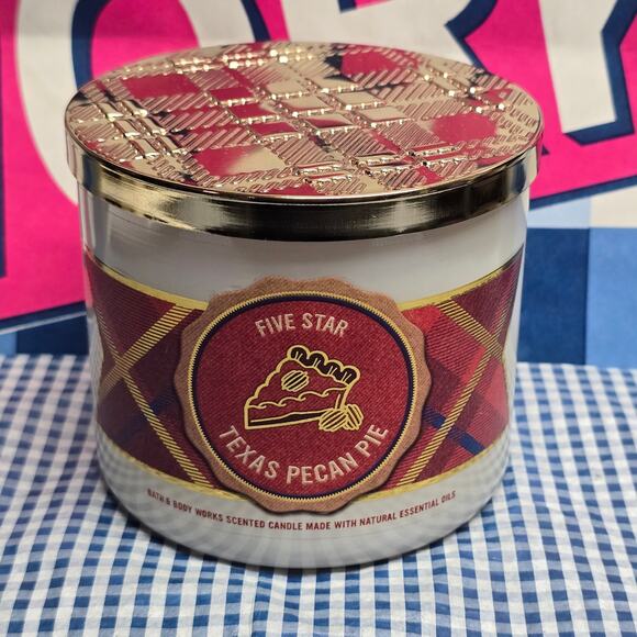 BBW Five Star Texas Pecan Pie Large 3 Wick Candle Holiday Baking Home Fragrance - Picture 1 of 2
